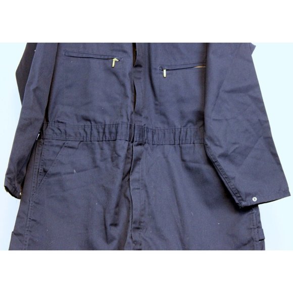 VTG Key Blue Mechanics Work Uniform Jumper Collared Button Zipper Pockets - Picture 3 of 7